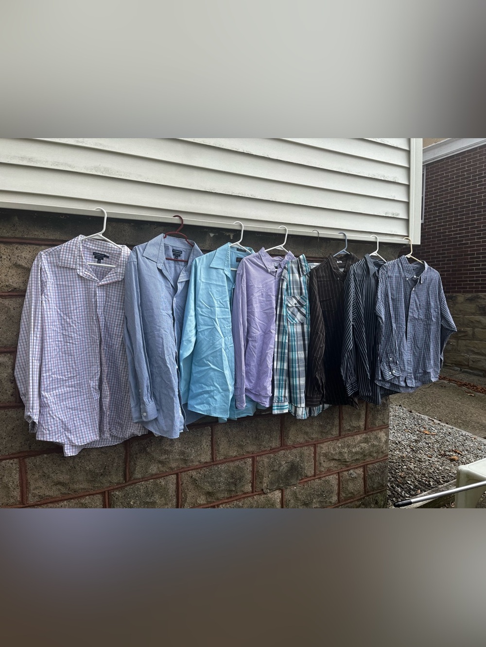Lot of 8 collared mens button down shirts XL 17 “ 18” long sleeves diff brands